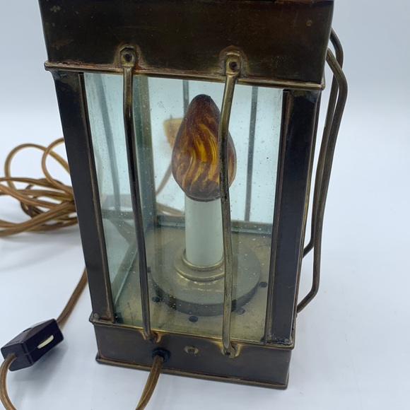 Vintage Electric Brass Glass Panel Nautical Maritime Hanging Lantern TESTED - Picture 4 of 8